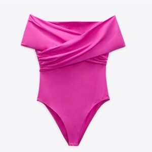 Zara Off-Shoulder One-Piece in Hot Pink